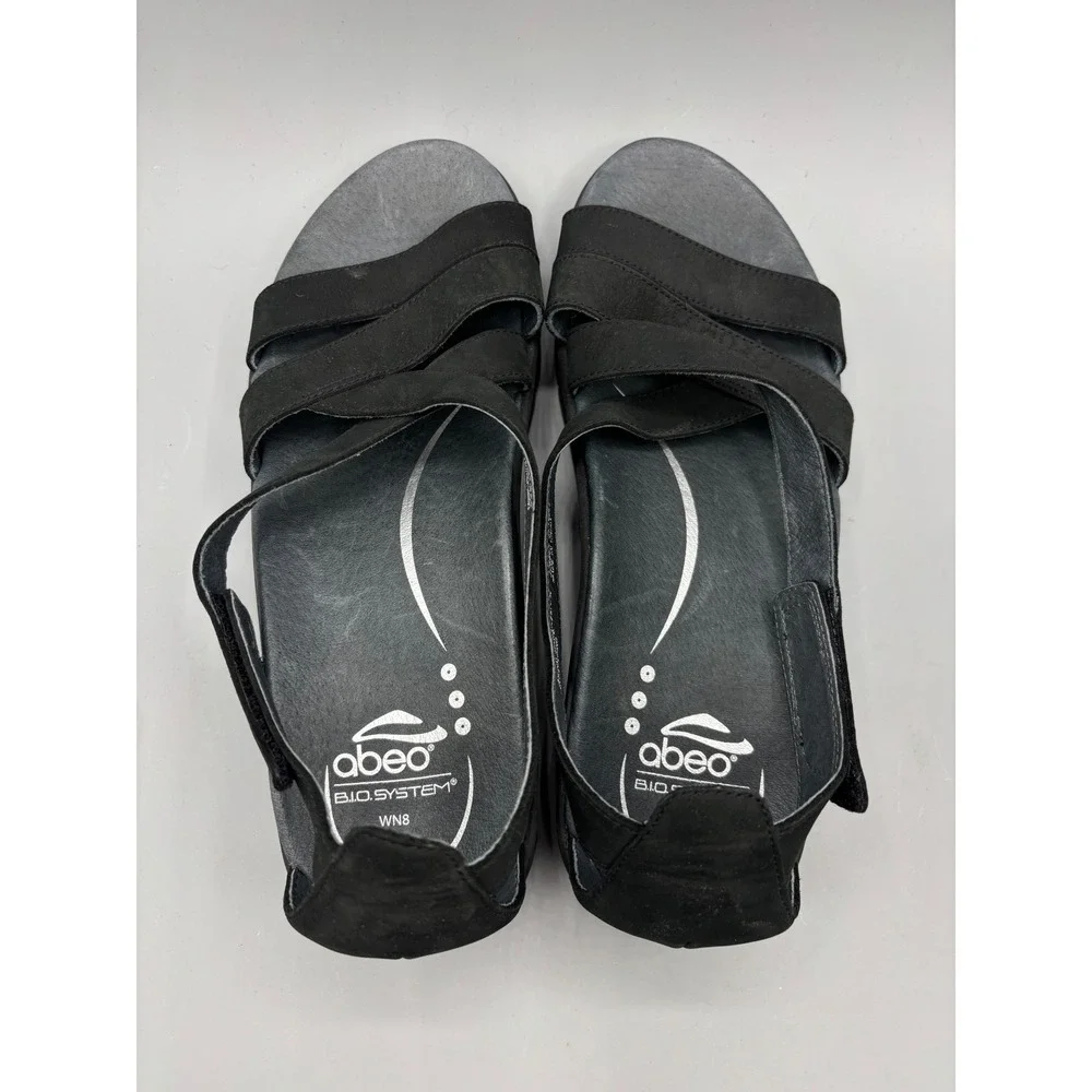 Abeo‎ BIO System Black Nubuck Leather Wedge Sandals Womens 8 N Orthotic  Comfort